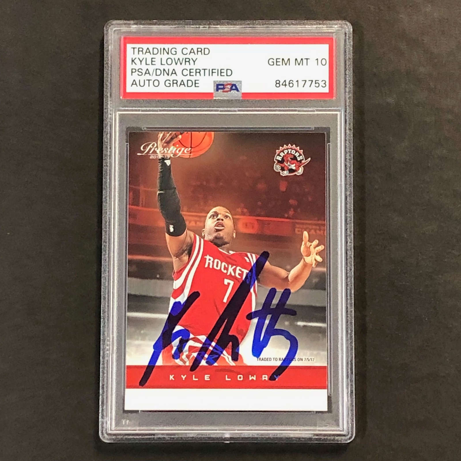 2012-13 PANINI PRESTIGE #94 KYLE LOWRY SIGNED CARD AUTO 10 PSA SLABBED RAPTORS COLLECTIBLE MEMORABILIA
