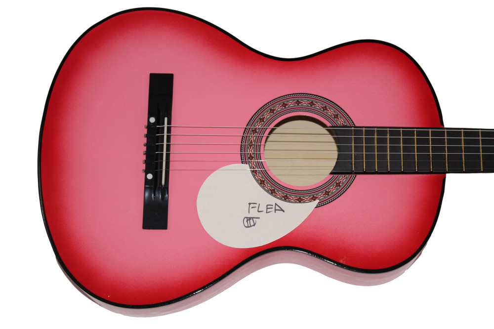 FLEA SIGNED AUTOGRAPH FULL SIZE PINK ACOUSTIC GUITAR RED HOT CHILI PEPPERS JSA
