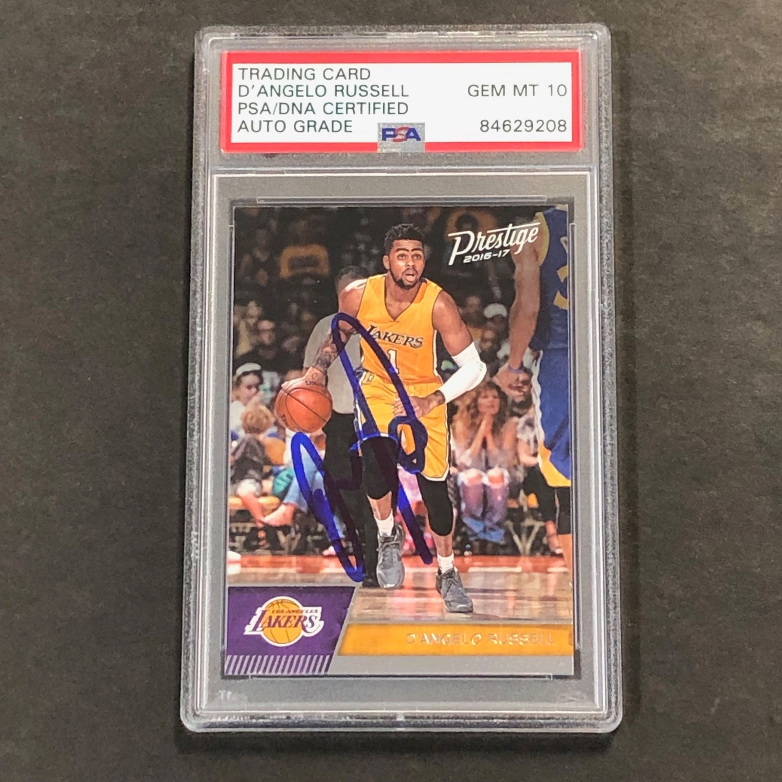 2016-17 PANINI PRESTIGE #138 D’ANGELO RUSSELL SIGNED CARD AUTO 10 PSA SLABBED LA COLLECTIBLE MEMORABILIA