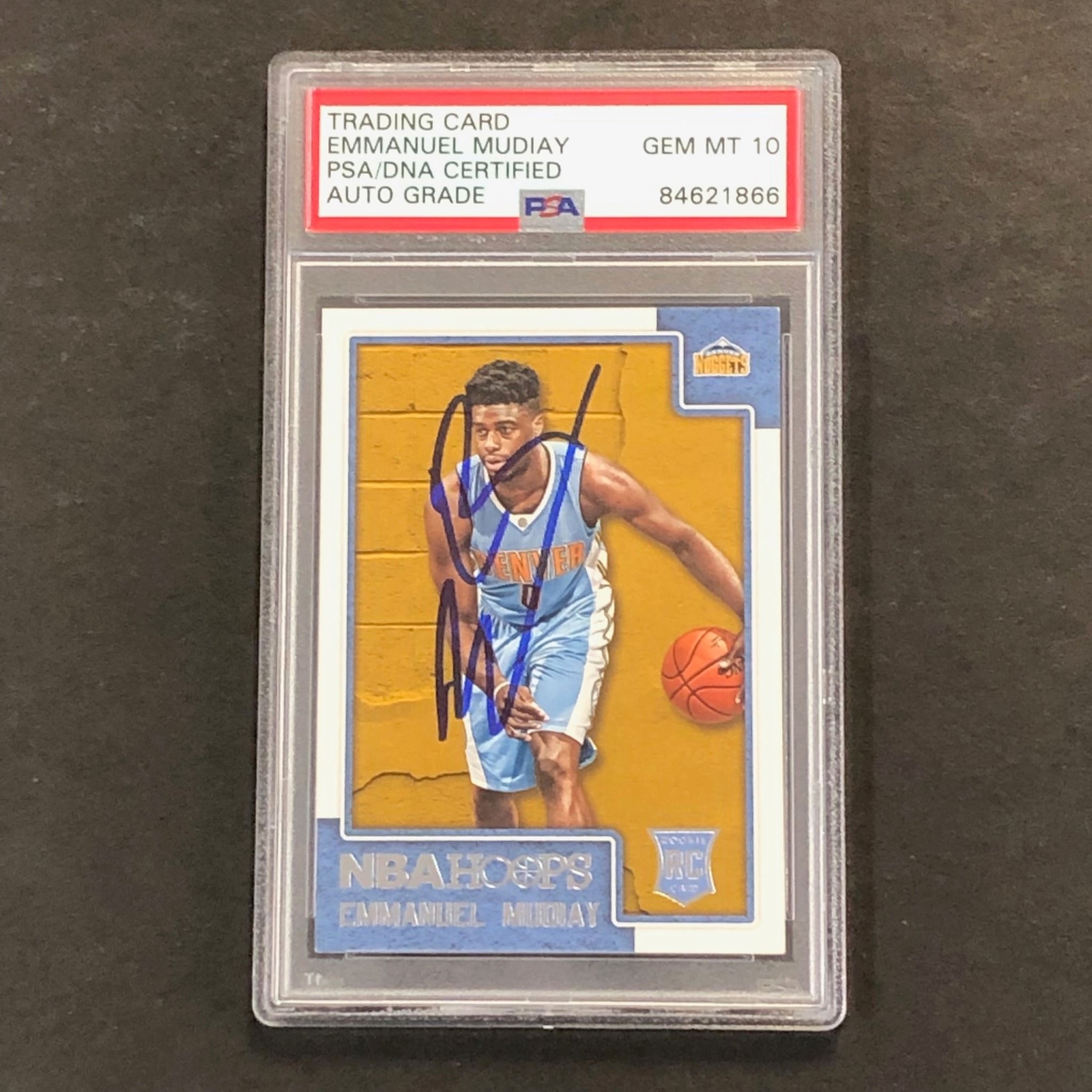 2015-16 NBA HOOPS #294 EMMANUEL MUDIAY SIGNED ROOKIE CARD AUTO PSA SLABBED RC NU COLLECTIBLE MEMORABILIA