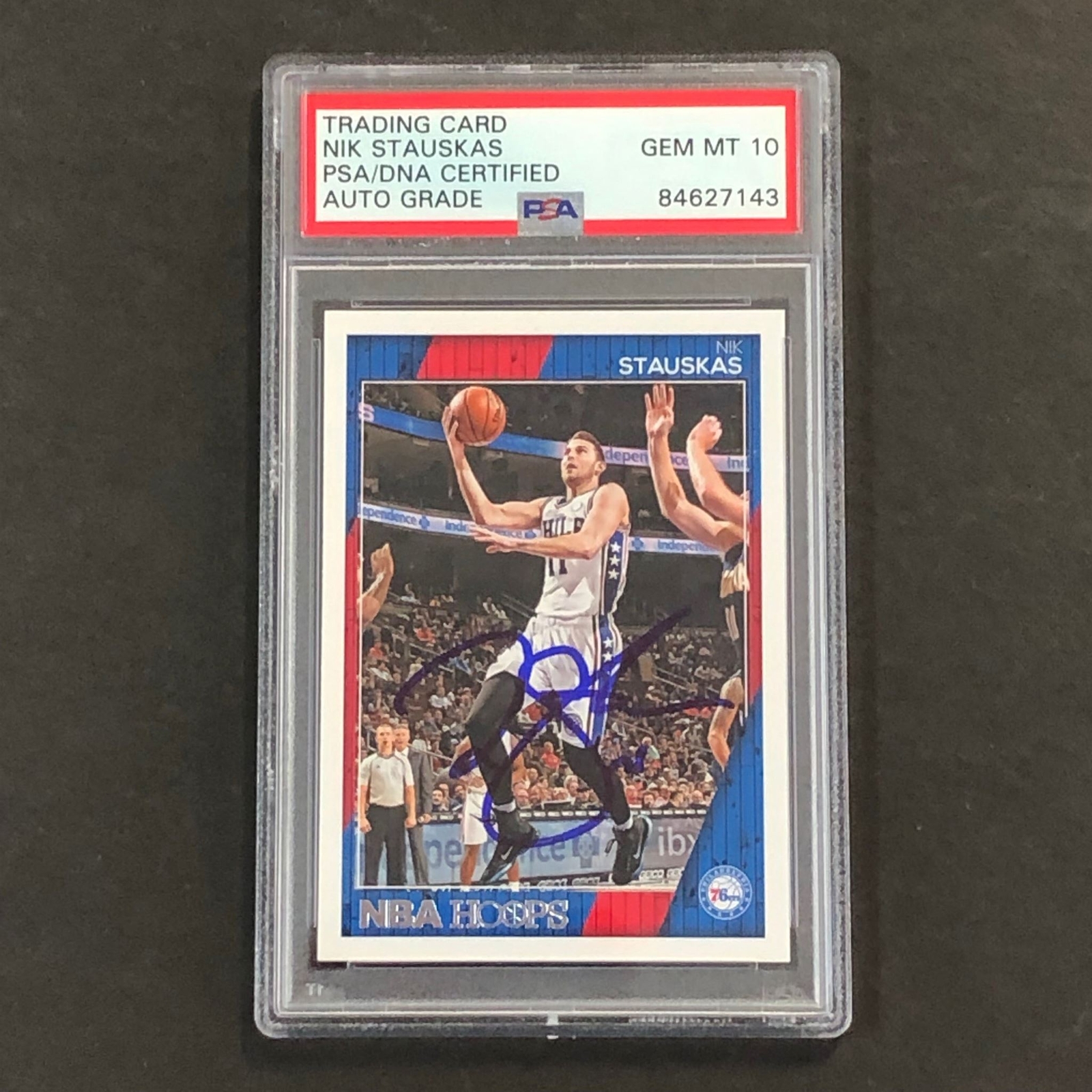 2016-17 NBA HOOPS #161 NIK STAUSKAS SIGNED CARD AUTO 10 PSA SLABBED 76ERS COLLECTIBLE MEMORABILIA