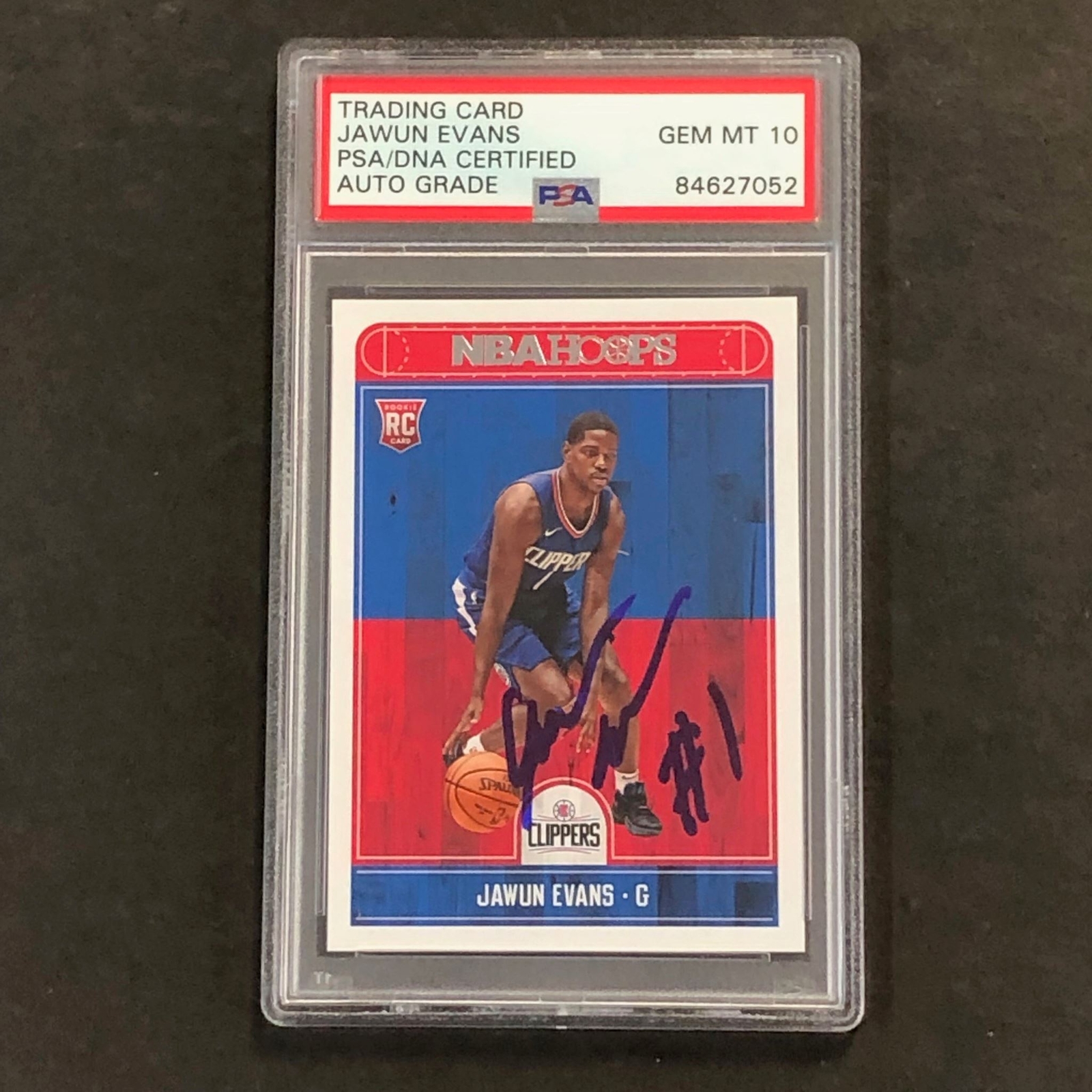2017-18 NBA HOOPS #289 JAWUN EVANS SIGNED CARD AUTO 10 PSA SLABBED RC CLIPPERS COLLECTIBLE MEMORABILIA