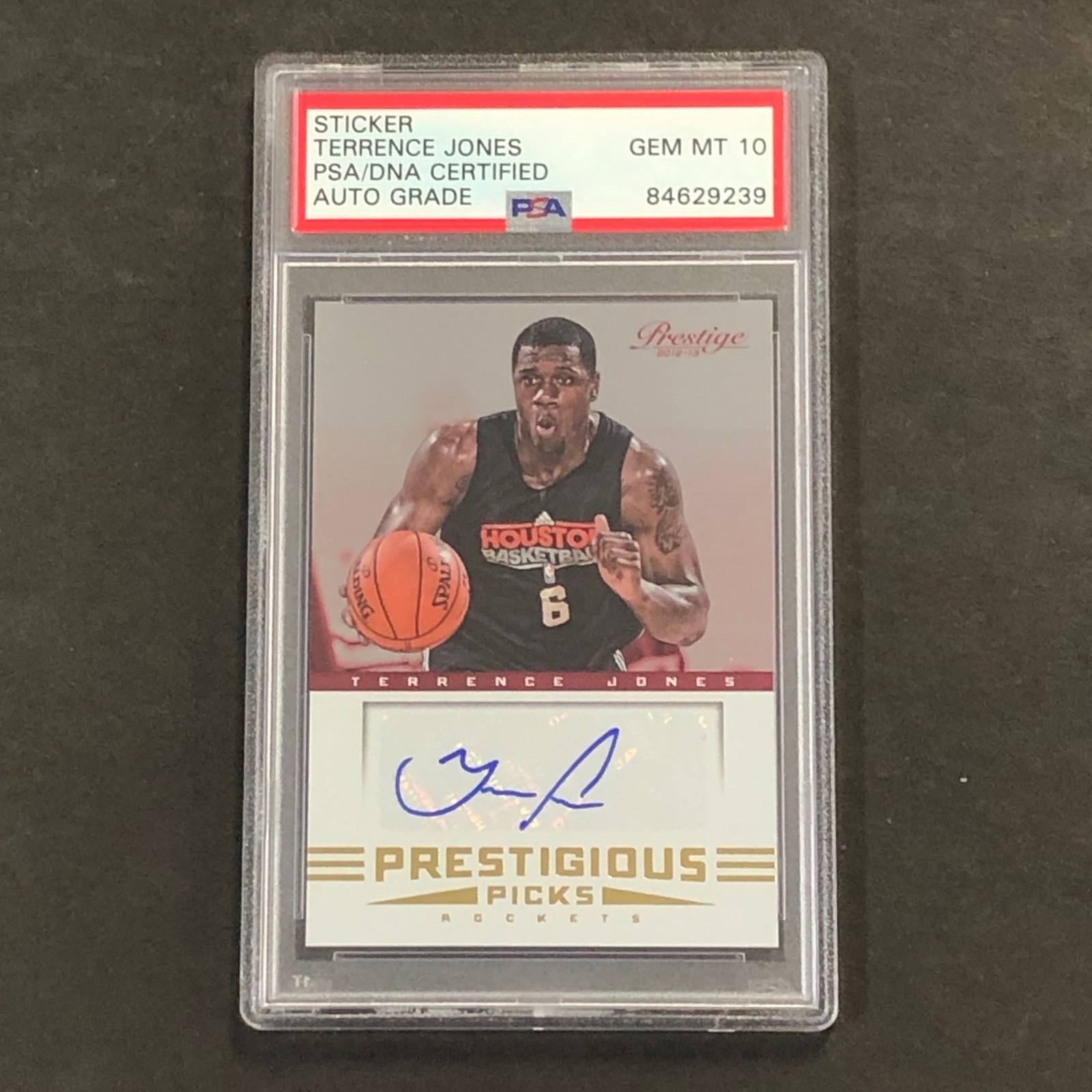 2012-13 PRESTIGIOUS PICKS #62 TERRENCE JONES SIGNED AUTO 10 PSA/DNA ROCKETS COLLECTIBLE MEMORABILIA