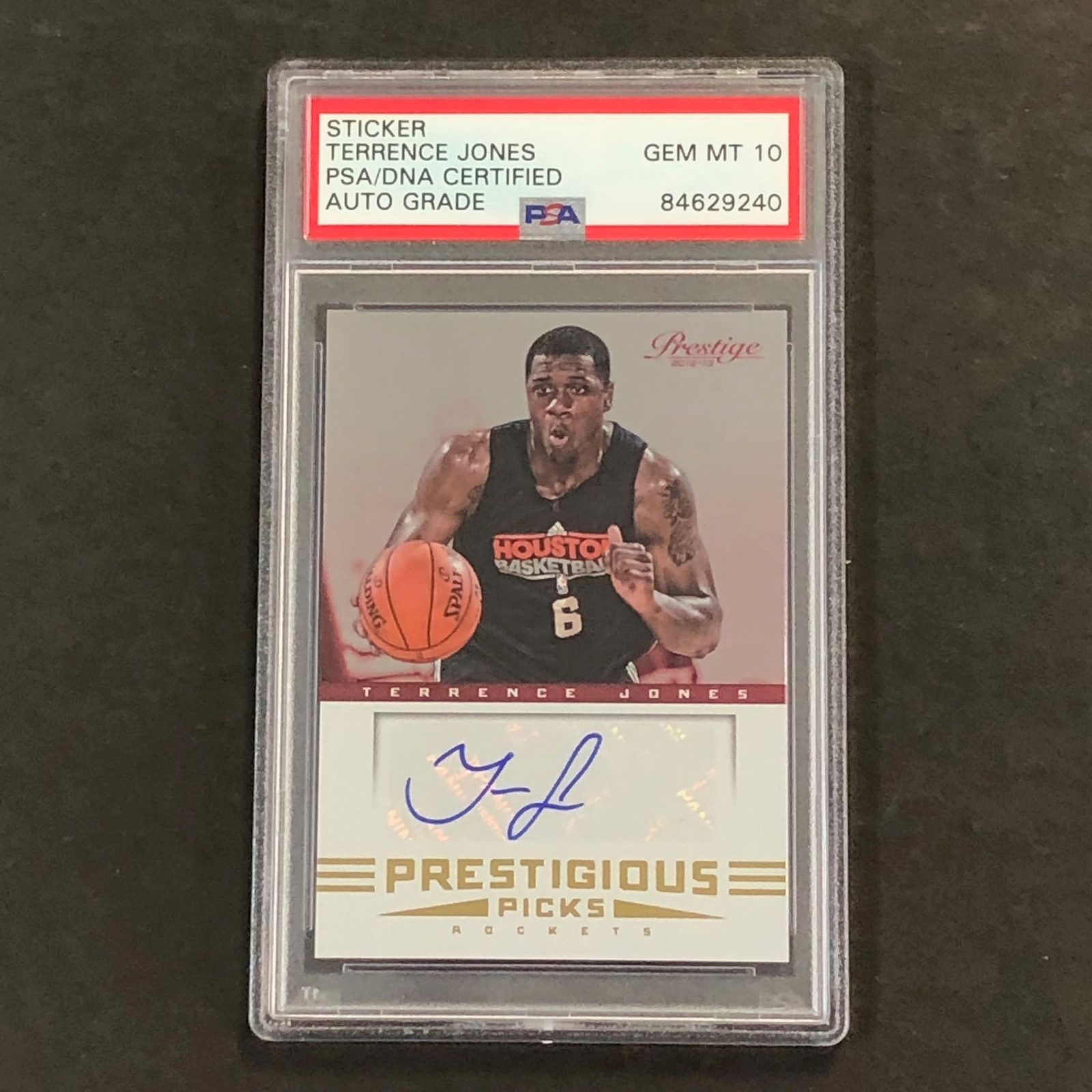 2012-13 PRESTIGIOUS PICKS #62 TERRENCE JONES SIGNED AUTO 10 PSA/DNA ROCKETS COLLECTIBLE MEMORABILIA
