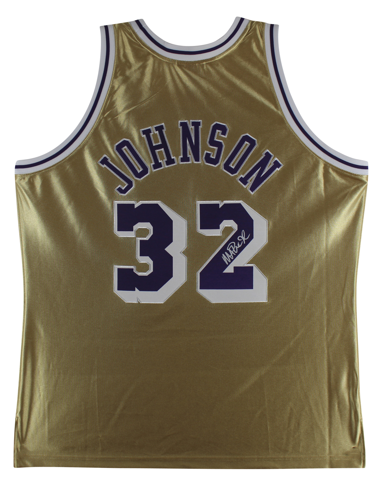 LAKERS MAGIC JOHNSON AUTHENTIC SIGNED GOLD M&N 75TH ANNIVERSARY JERSEY BAS WIT COLLECTIBLE MEMORABILIA