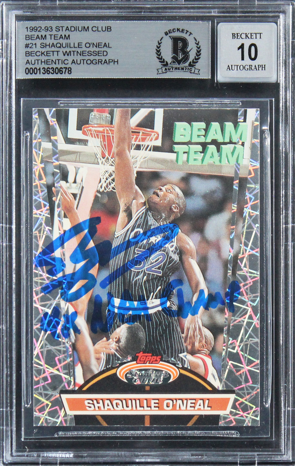 SHAQUILLE O’NEAL SIGNED 1992 STADIUM CLUB BEAM TEAM RC AUTO GRADE 10 BAS SLAB 5 COLLECTIBLE MEMORABILIA