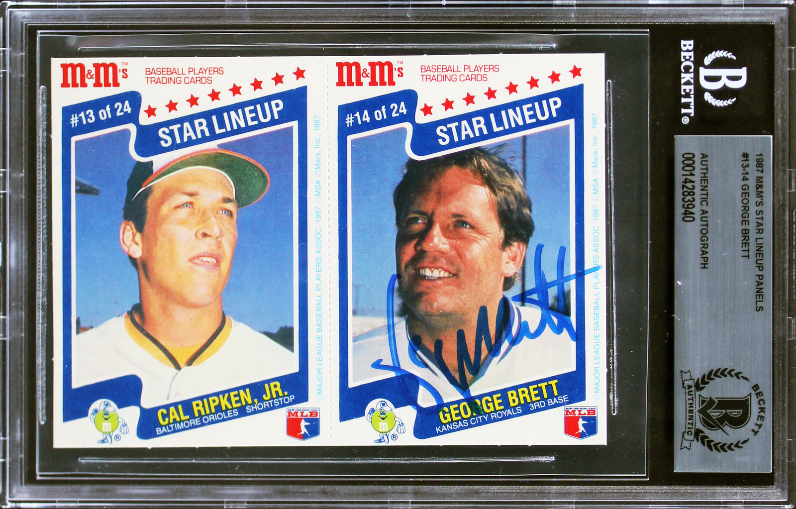 Royals George Brett Signed 1987 M&M's Star Lineup Panels #13-14 Card BAS
