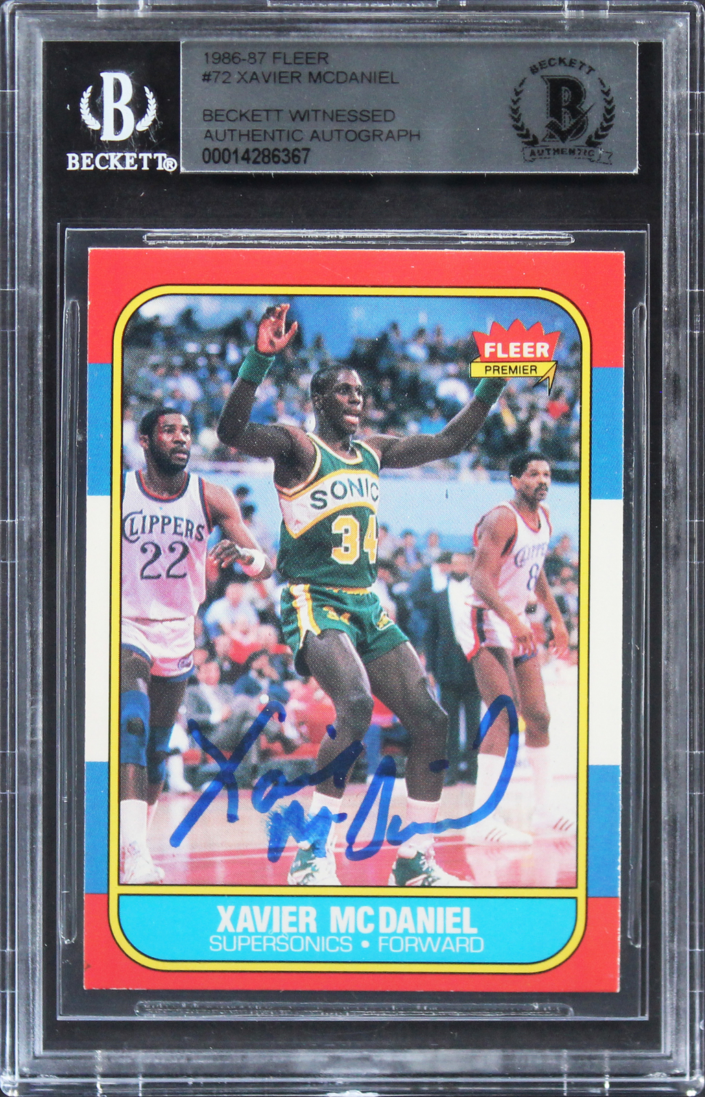 SONICS XAVIER MCDANIEL AUTHENTIC SIGNED 1986 FLEER #72 ROOKIE CARD BAS SLABBED COLLECTIBLE MEMORABILIA