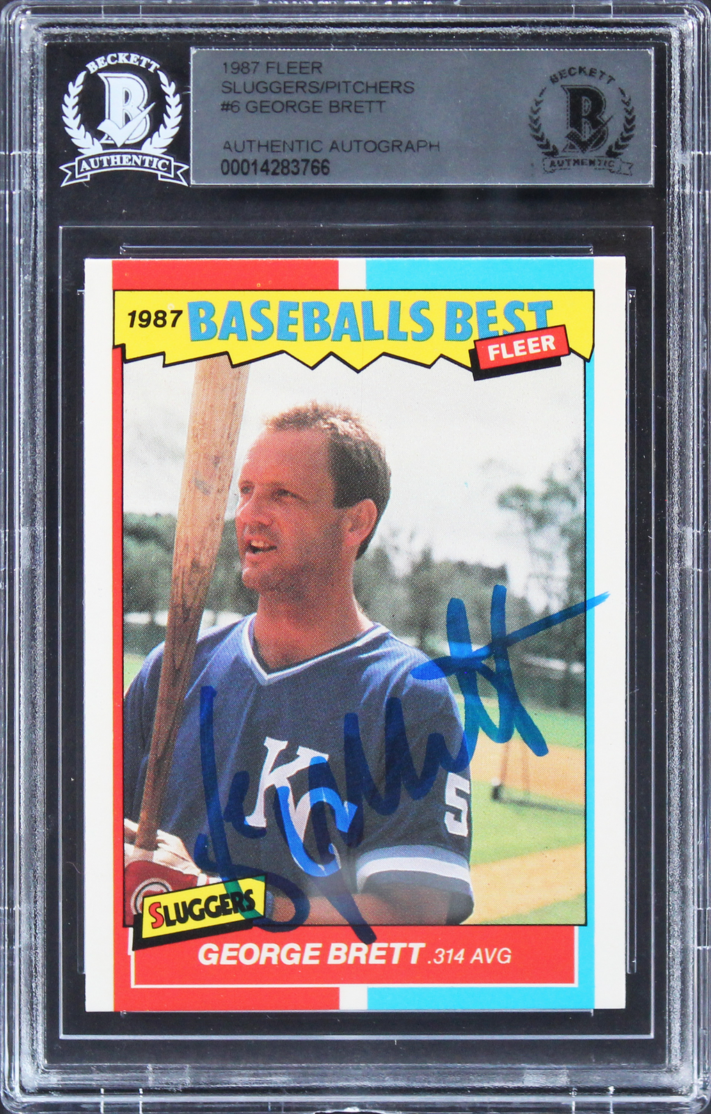 ROYALS GEORGE BRETT SIGNED 1987 FLEER SLUGGERS/PITCHERS #6 CARD BAS SLABBED COLLECTIBLE MEMORABILIA