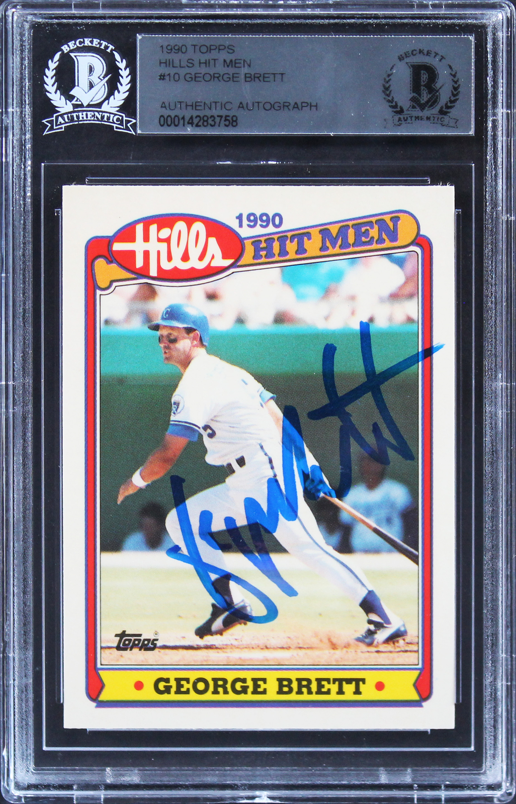 ROYALS GEORGE BRETT AUTHENTIC SIGNED 1990 TOPPS HILLS HIT MEN #10 CARD BAS SLAB COLLECTIBLE MEMORABILIA