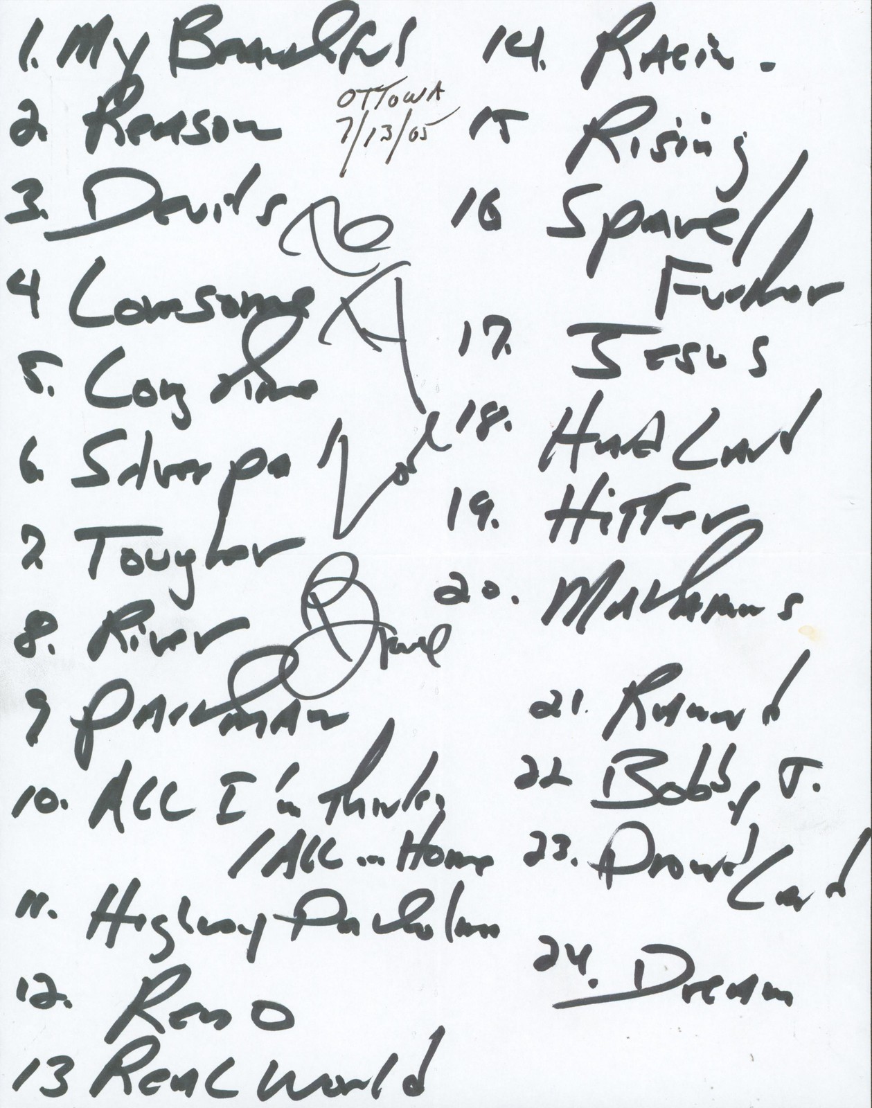 BRUCE SPRINGSTEEN AUTHENTIC SIGNED 8.5×11 2005 HANDWRITTEN SET LIST BAS & PSA COLLECTIBLE MEMORABILIA