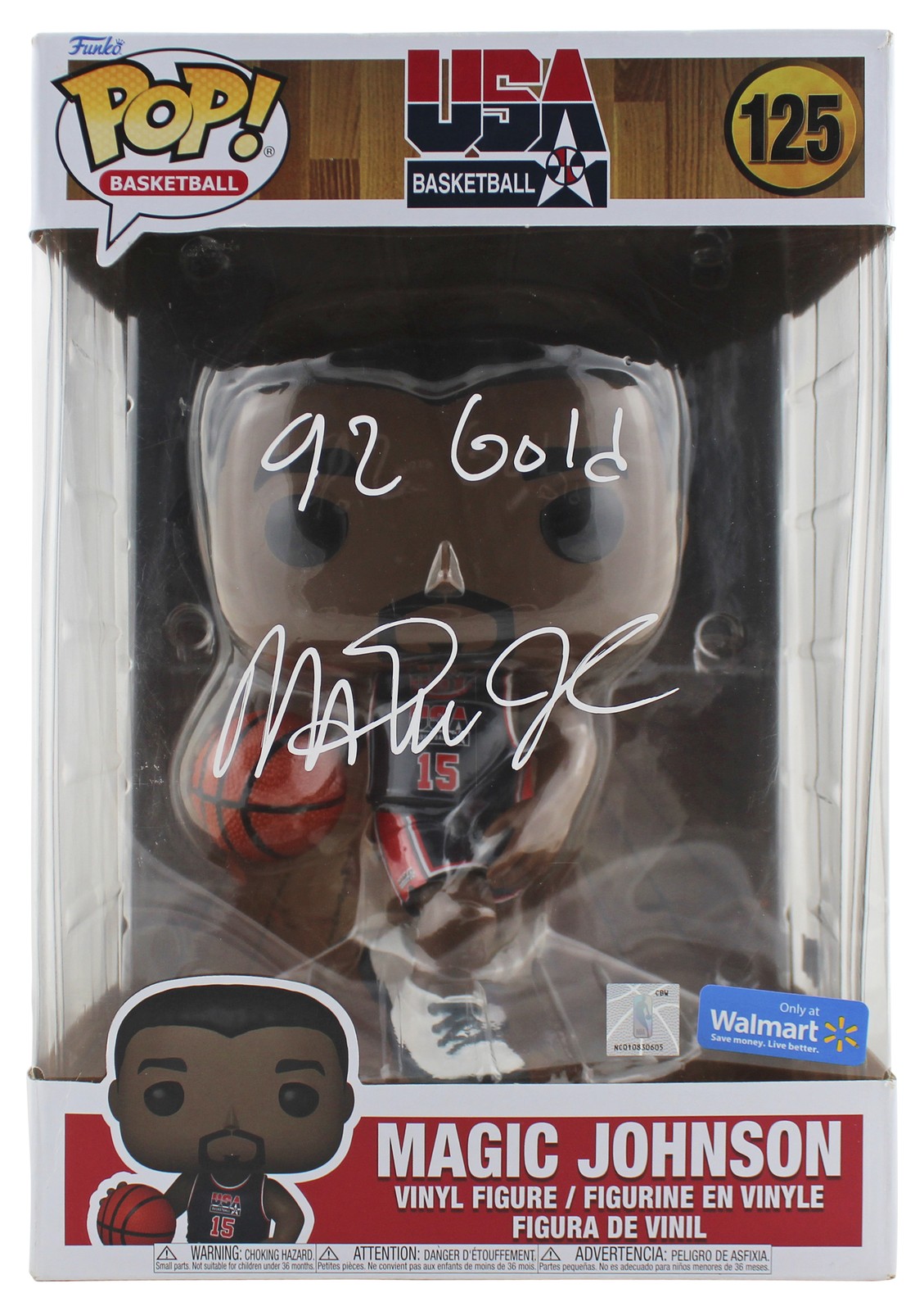 MAGIC JOHNSON “92 GOLD” SIGNED 10″ USA BASKETBALL #125 FUNKO POP FIGURE BAS 3 COLLECTIBLE MEMORABILIA