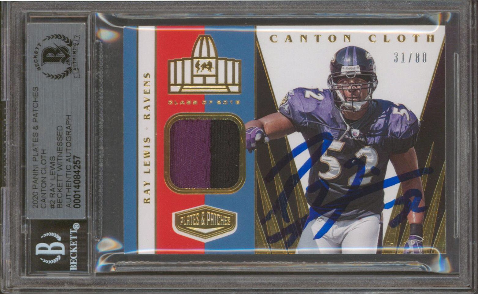 RAVENS RAY LEWIS SIGNED 2020 PANINI P&P CC #2 31/80 CARD AUTO GEM 10! BAS SLAB COLLECTIBLE MEMORABILIA