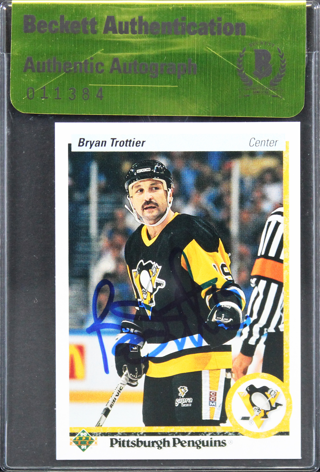 PENGUINS BRYAN TROTTIER AUTHENTIC SIGNED 1991 UPPER DECK #425 CARD BAS #11384 COLLECTIBLE MEMORABILIA