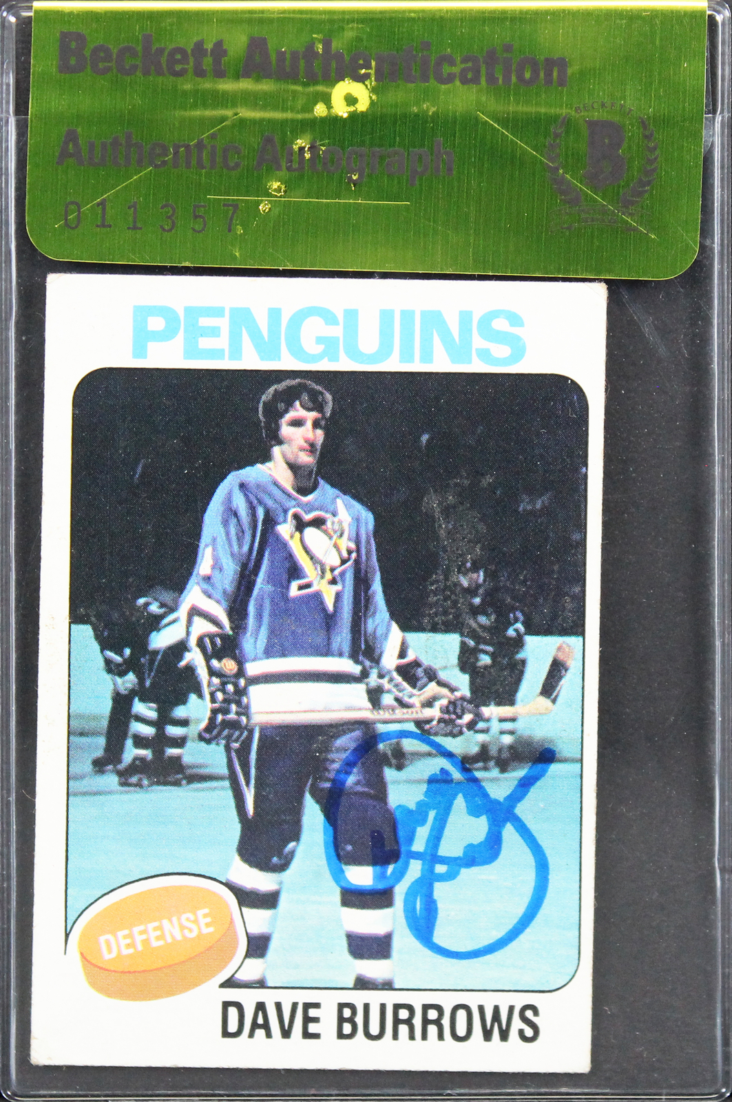 PENGUINS DAVE BURROWS AUTHENTIC SIGNED 1975 TOPPS #186 CARD BAS #11357 COLLECTIBLE MEMORABILIA