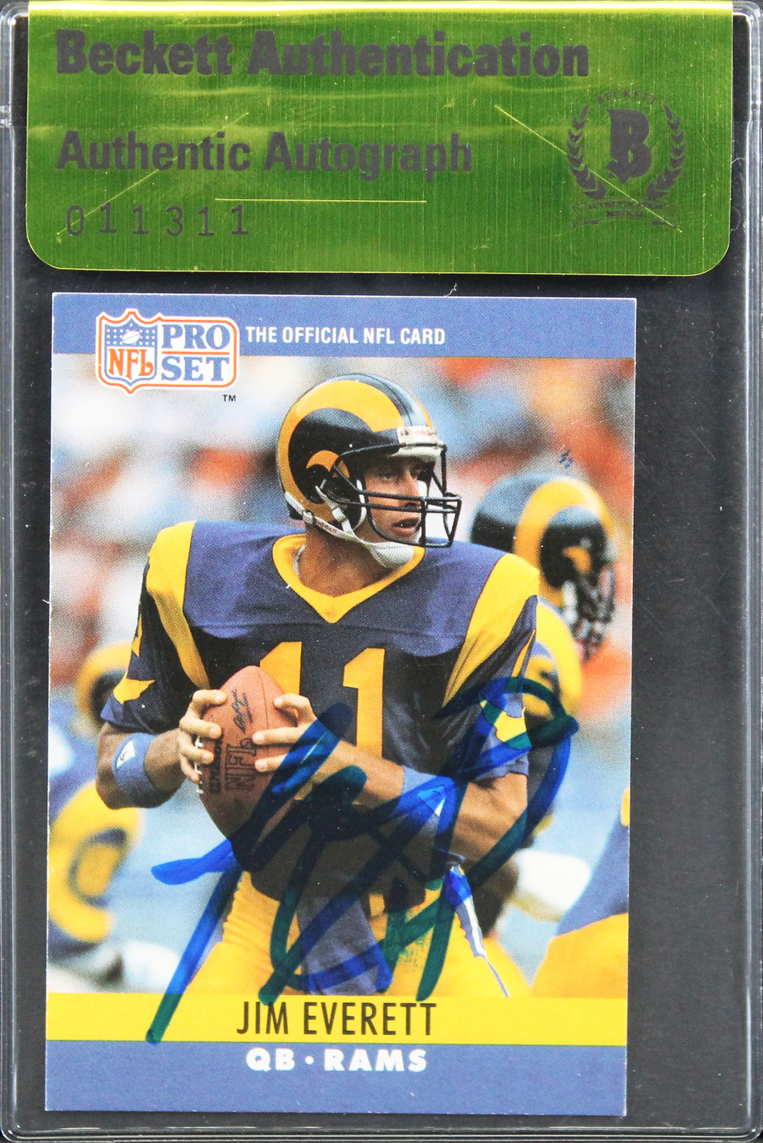 RAMS JIM EVERETT AUTHENTIC SIGNED 1990 TOPPS #165 CARD AUTOGRAPHED BAS #11311 COLLECTIBLE MEMORABILIA