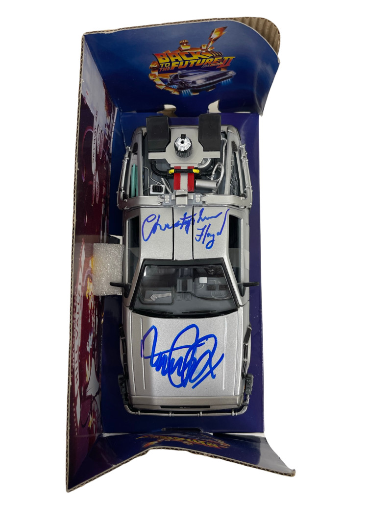 MICHAEL J FOX CHRISTOPHER LLOYD SIGNED BACK TO THE FUTURE 2 1:24 DELOREAN PSA 3