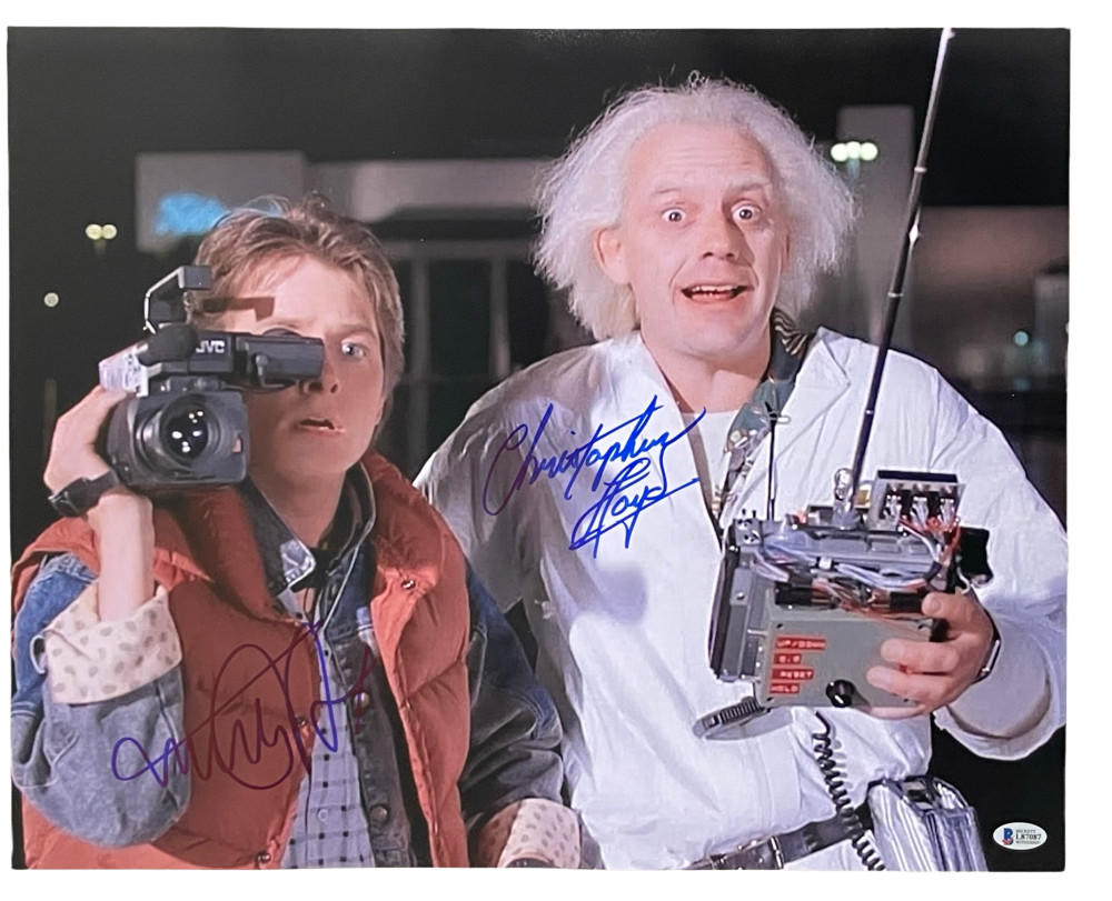 MICHAEL J FOX CHRISTOPHER LLOYD SIGNED 16X20 PHOTO BACK TO THE FUTURE BECKETT 1