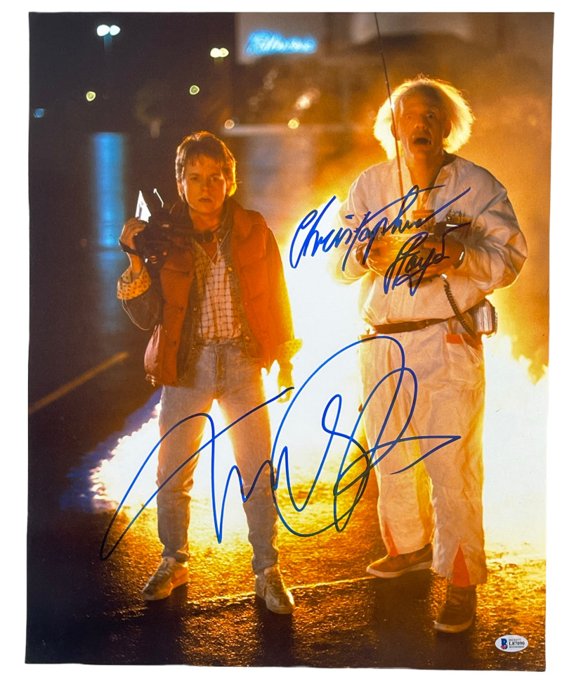 MICHAEL J FOX CHRISTOPHER LLOYD SIGNED 16X20 PHOTO BACK TO THE FUTURE BECKETT 4