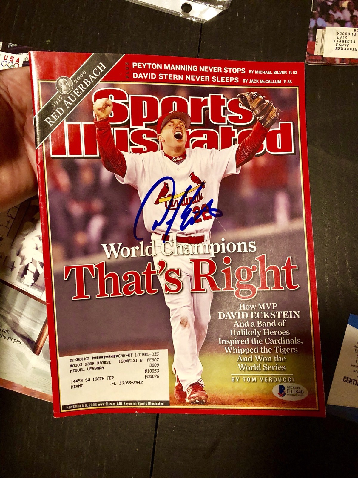 DAVID ECKSTEIN SIGNED SPORTS ILLUSTRATED MAGAZINE CARDINALS BECKETT CERT COLLECTIBLE MEMORABILIA