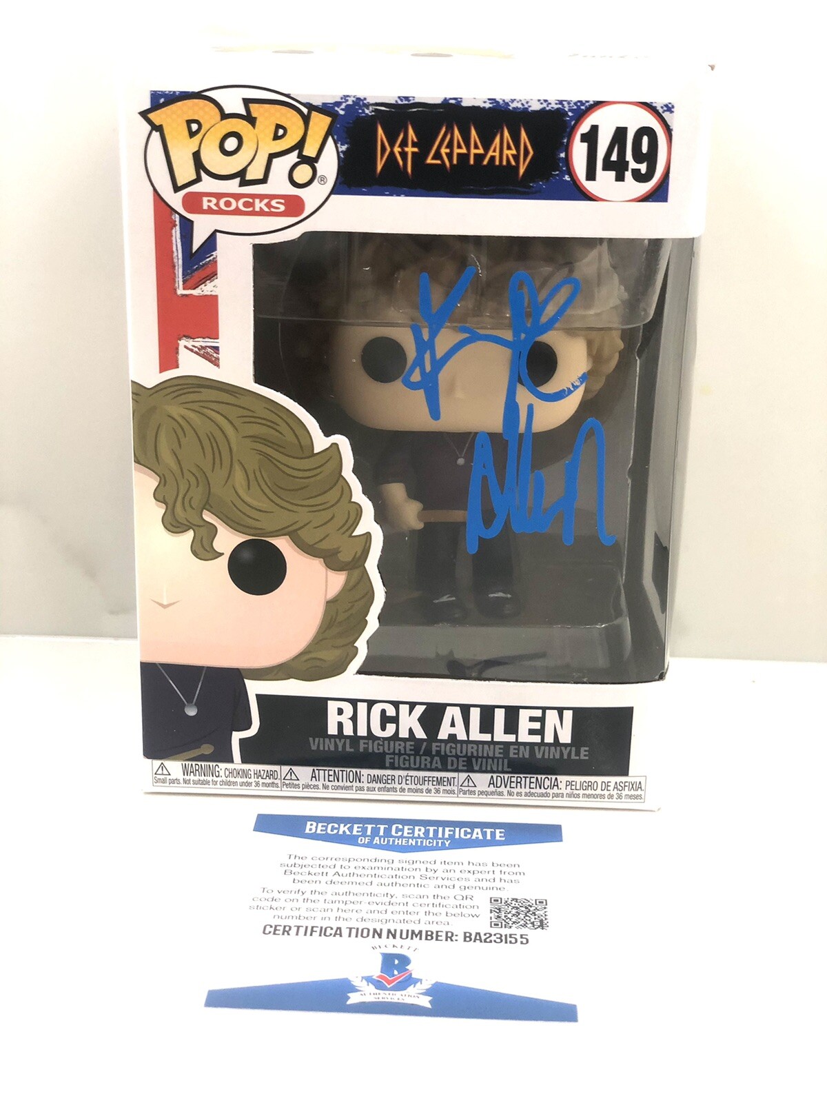 Rick Allen Hand Signed Funko Pop DEF LEPPARD Beckett BAS Cert
