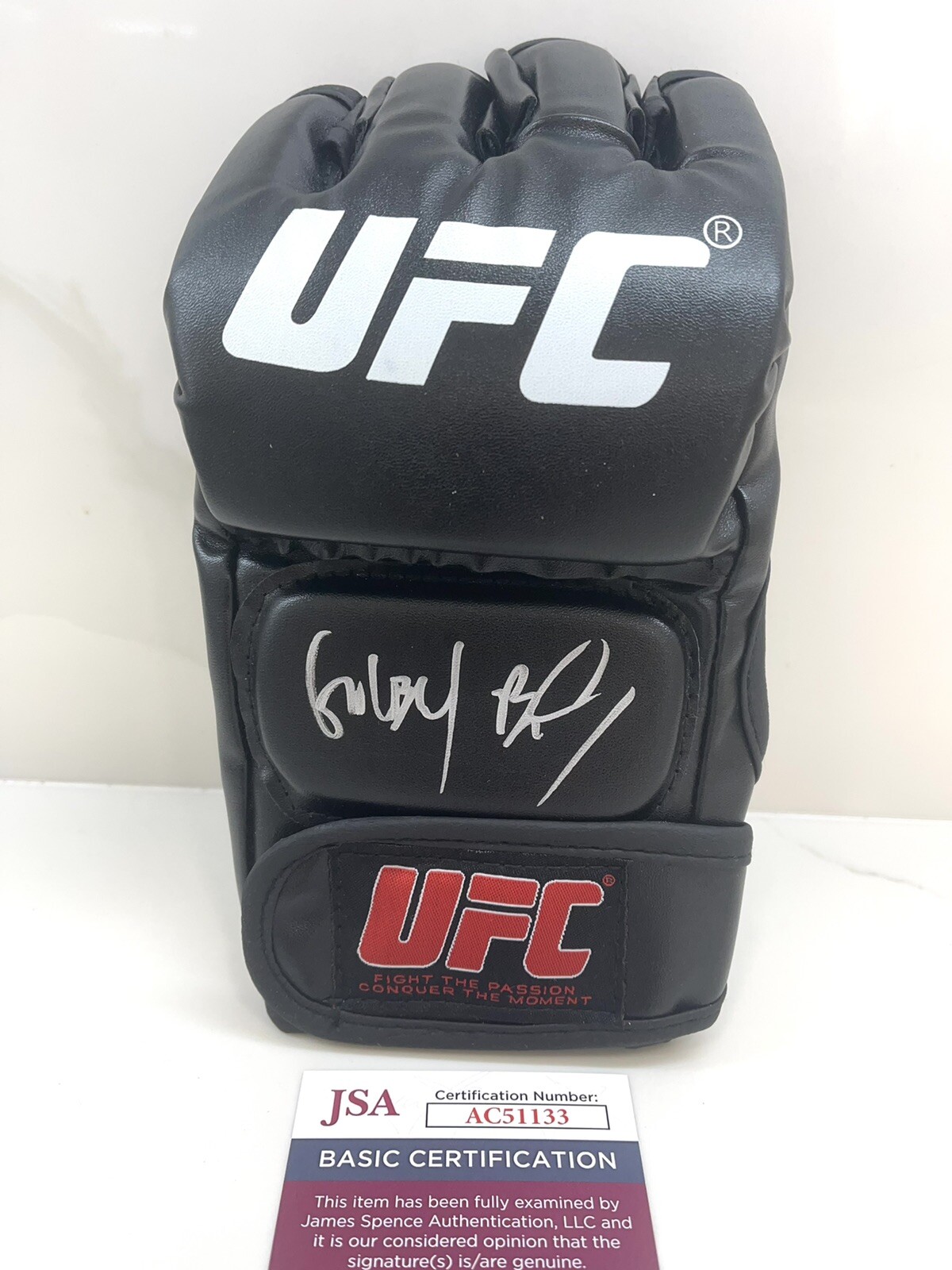 GILBERT BURNS AUTOGRAPHED HAND SIGNED UFC GLOVE JSA CERT #3
