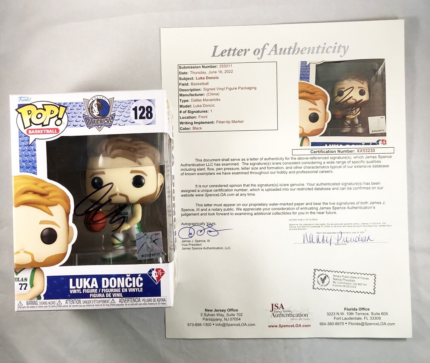 Dallas Mavericks Luka Doncic Signed Funko Pop JSA COA