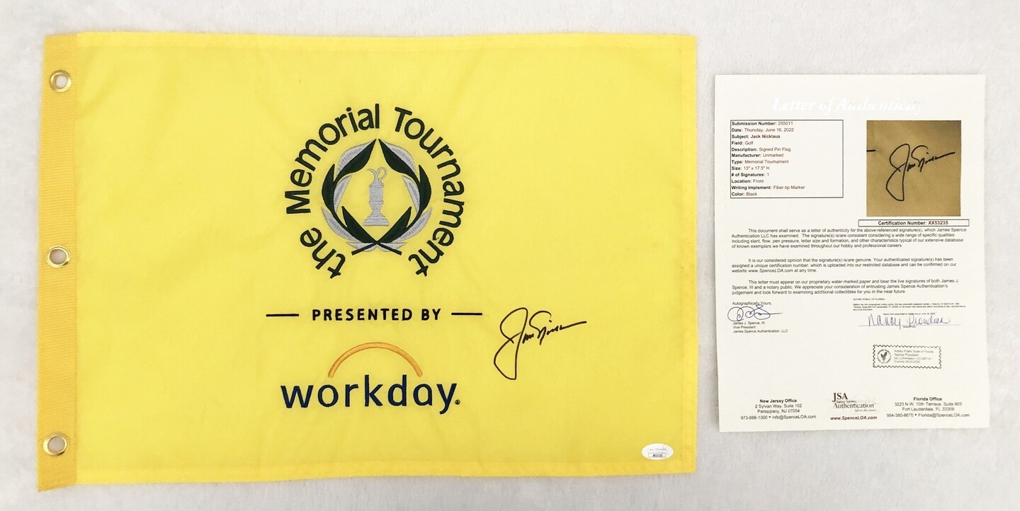 Jack Nicklaus Signed The Memorial Flag JSA COA