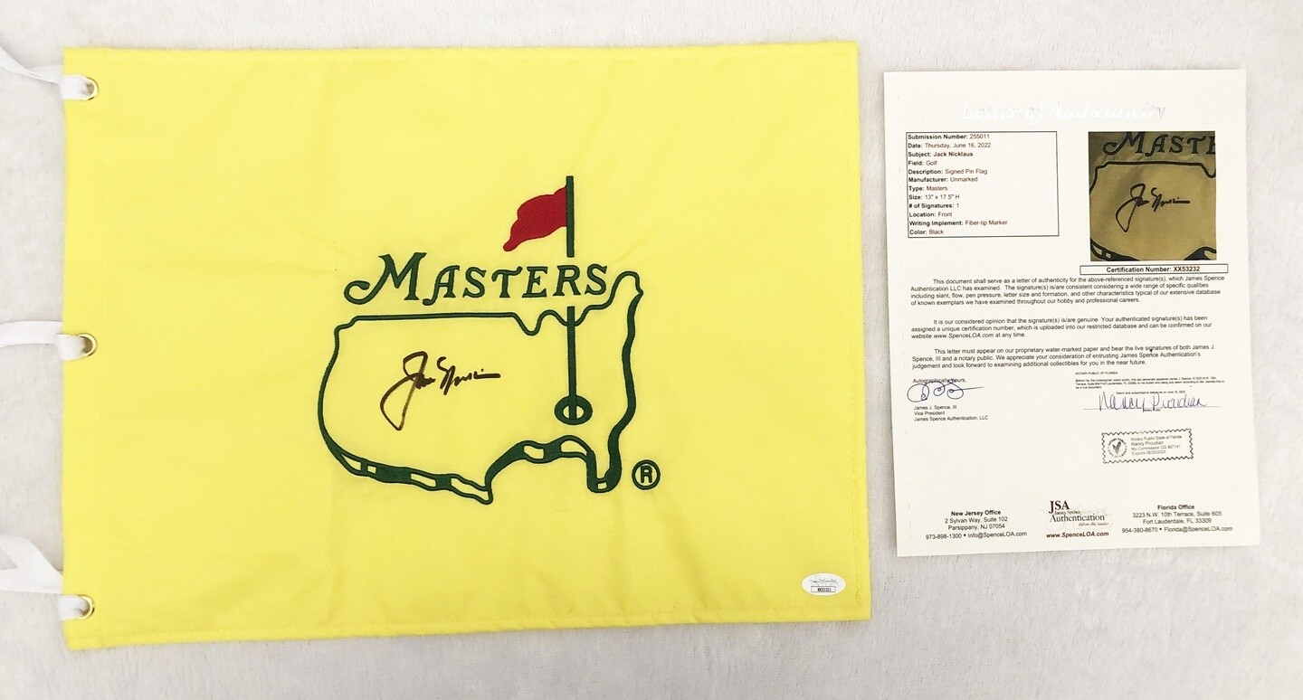 JACK NICKLAUS SIGNED MASTERS FLAG 2 JSA COA COLLECTIBLE MEMORABILIA