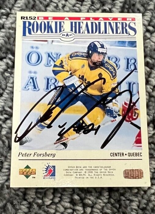 PETER FORSBERG SIGNED AUTOGRAPHED 94-95 BE A PLAYER NORDIQUES HOCKEY CARD #R152 COLLECTIBLE MEMORABILIA