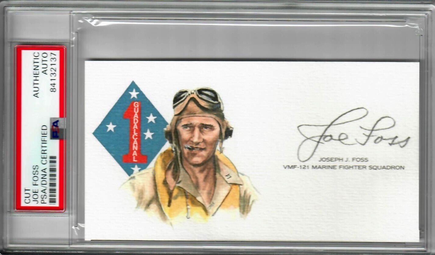 JOE FOSS SIGNED CUT SIGNATURE PSA DNA 84132137 (D) WWII ACE USMC