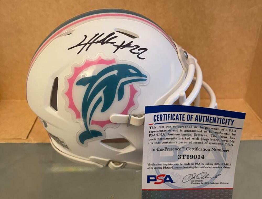 JEVON HOLLAND MIAMI DOLPHINS SIGNED CUSTOM SPEED MINI HELMET PSA AUTHENTICATED COLLECTIBLE MEMORABILIA