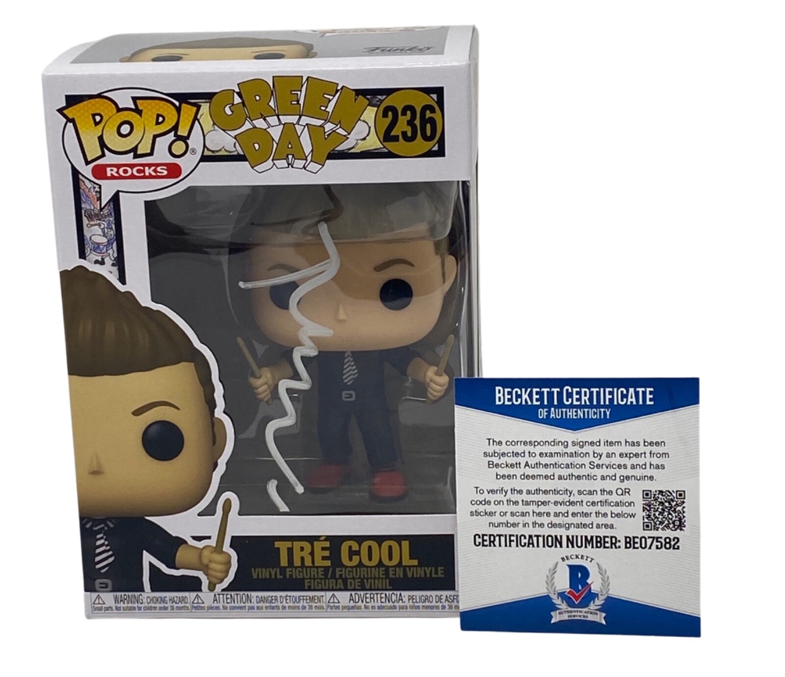 TRE COOL SIGNED AUTOGRAPHED FUNKO POP FIGURE GREEN DAY #236 BECKETT COA COLLECTIBLE MEMORABILIA