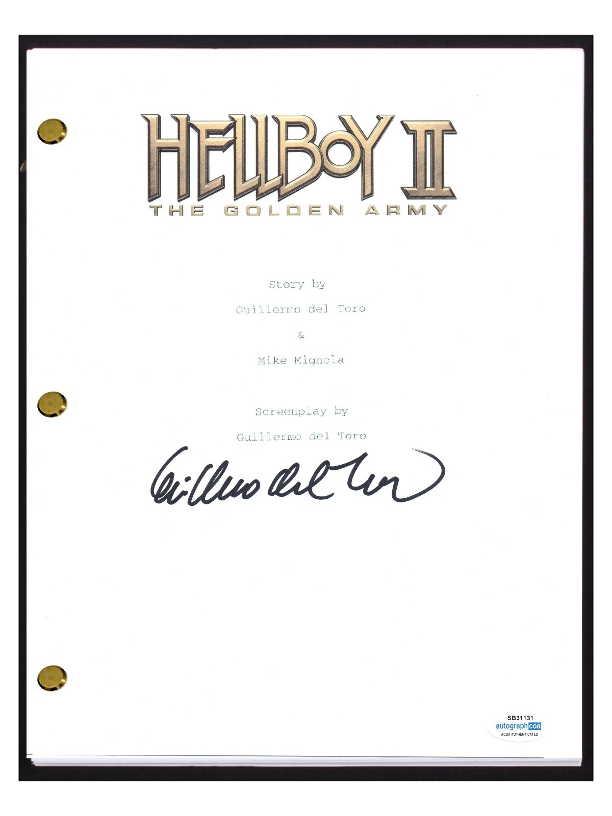 Guillermo Del Toro Signed Autographed Hellboy II The Golden Army Script ACOA COA