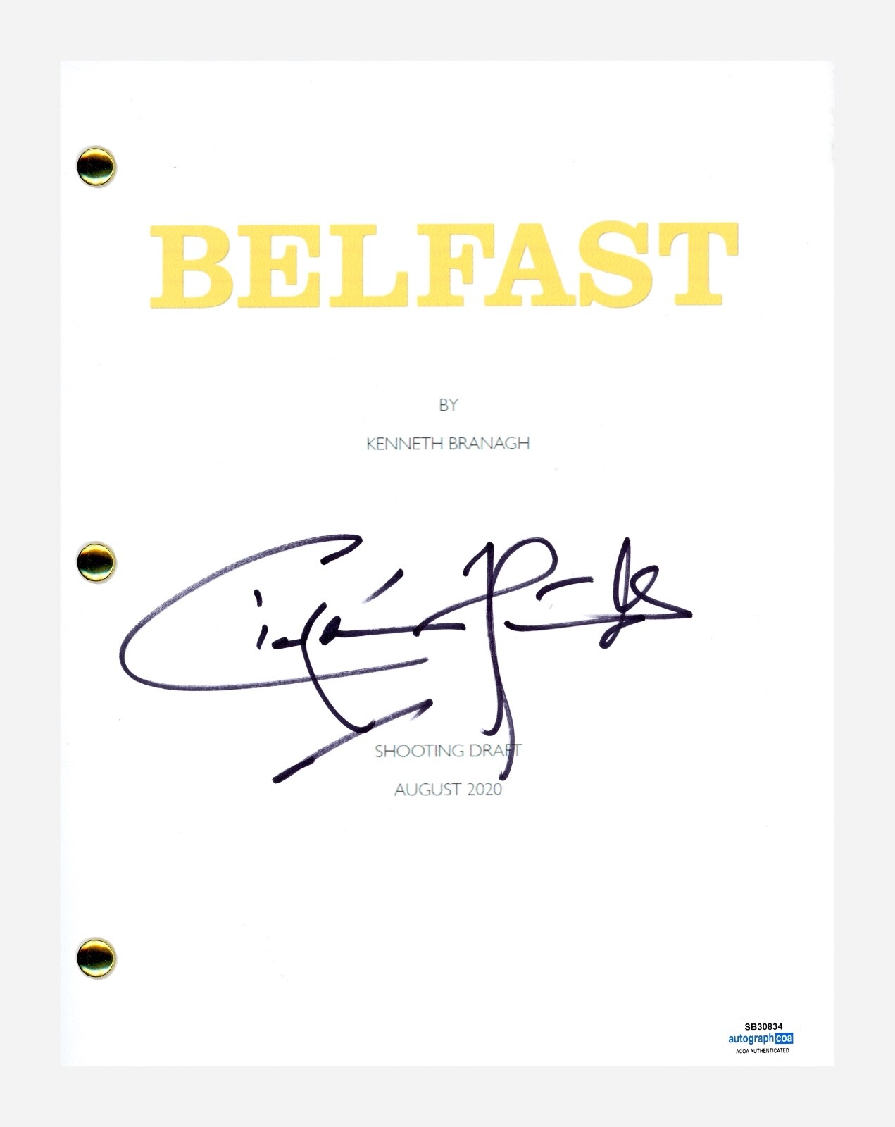 CIARAN HINDS SIGNED AUTOGRAPHED BELFAST MOVIE SCRIPT FULL SCREENPLAY ACOA COA COLLECTIBLE MEMORABILIA