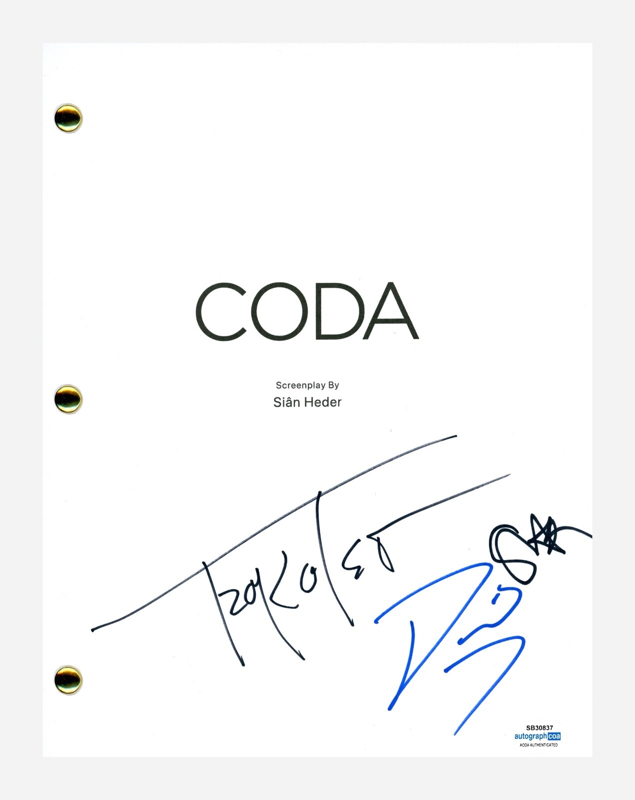 CODA CAST SIGNED MOVIE SCRIPT SCREENPLAY TROY KOTSUR SIAN HEDER DURANT ACOA COA COLLECTIBLE MEMORABILIA