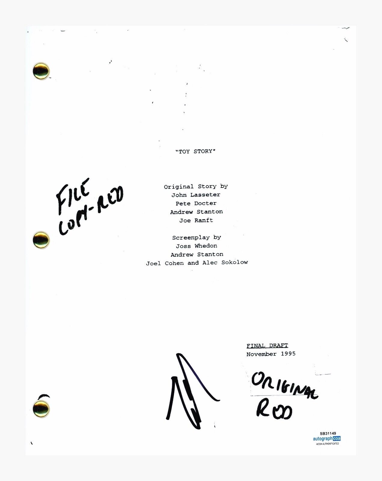 TIM ALLEN SIGNED AUTOGRAPHED TOY STORY MOVIE SCRIPT SCREENPLAY BUZZ ACOA COA COLLECTIBLE MEMORABILIA