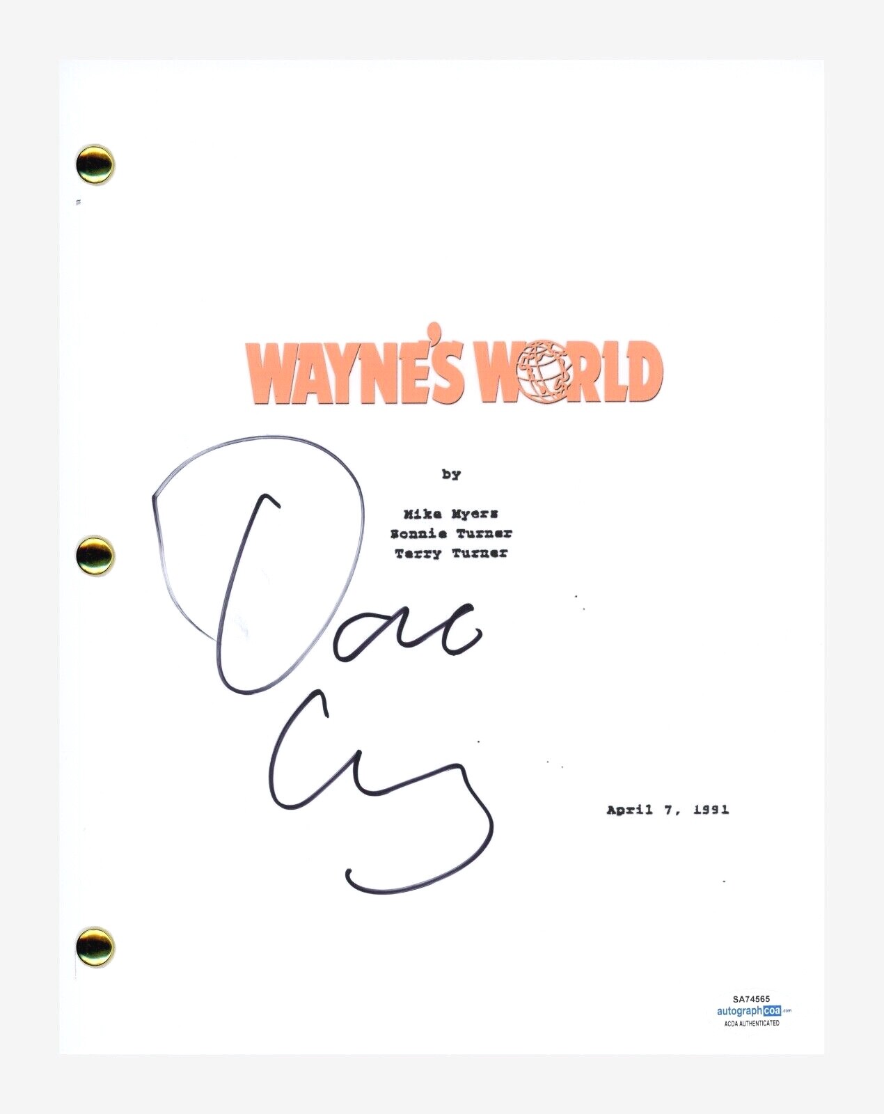 Dana Carvey Signed Autographed Wayne's World Movie Script Screenplay ACOA COA