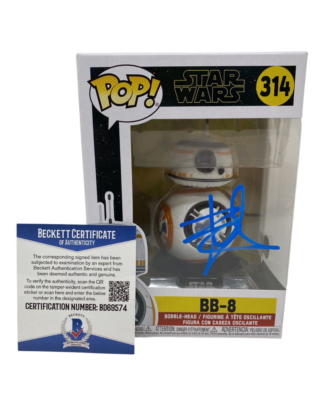 BEN SCHWARTZ SIGNED AUTOGRAPHED BB-8 STAR WARS 314 FUNKO POP FIGURE BECKETT COA COLLECTIBLE MEMORABILIA