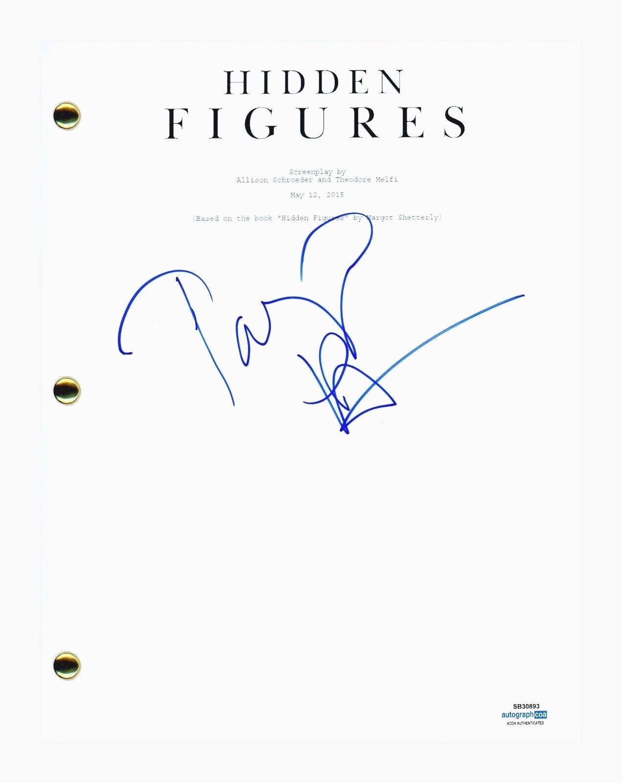 TARAJI P. HENSON SIGNED HIDDEN FIGURES MOVIE SCRIPT FULL SCREENPLAY ACOA COA COLLECTIBLE MEMORABILIA