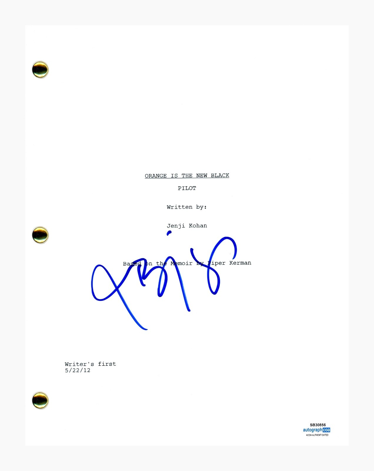 Jason Biggs Signed Autographed Orange Is The New Black Pilot Script ACOA COA