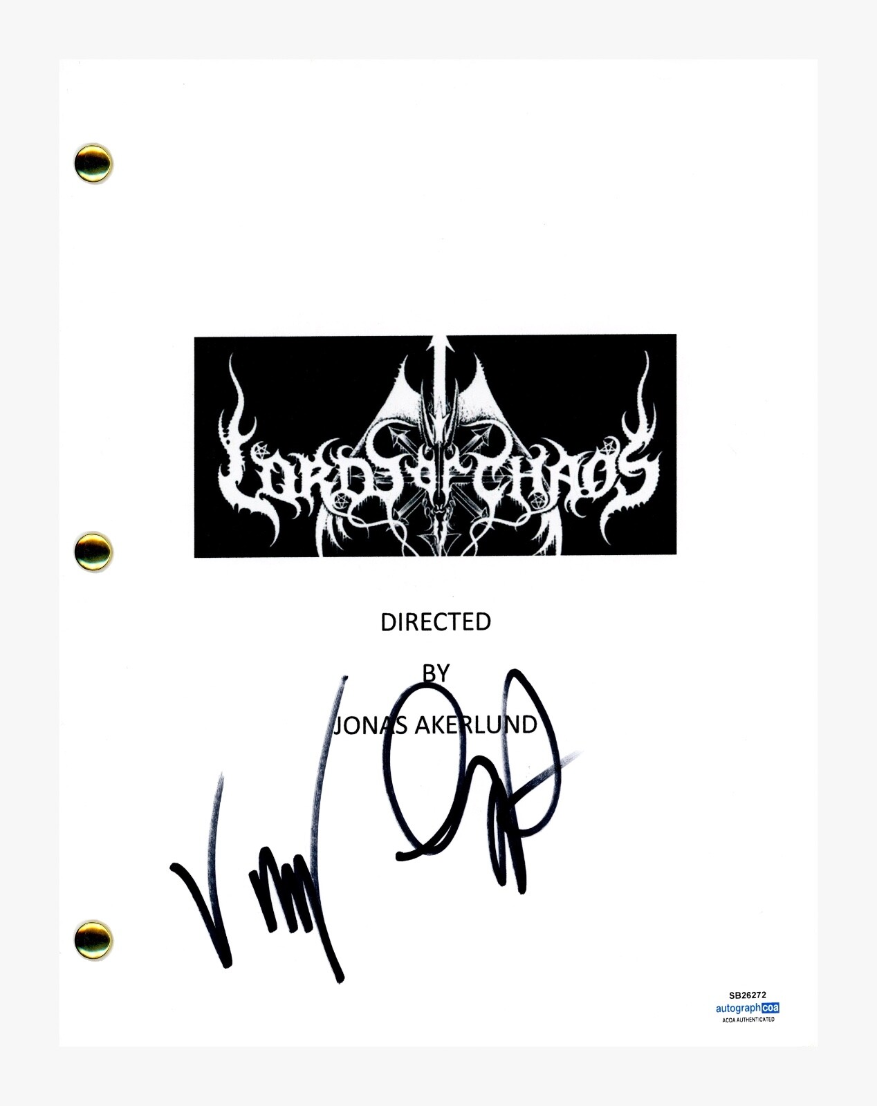 VALTER SKARSGARD SIGNED AUTOGRAPHED LORDS OF CHAOS MOVIE SCRIPT HORROR ACOA COA COLLECTIBLE MEMORABILIA