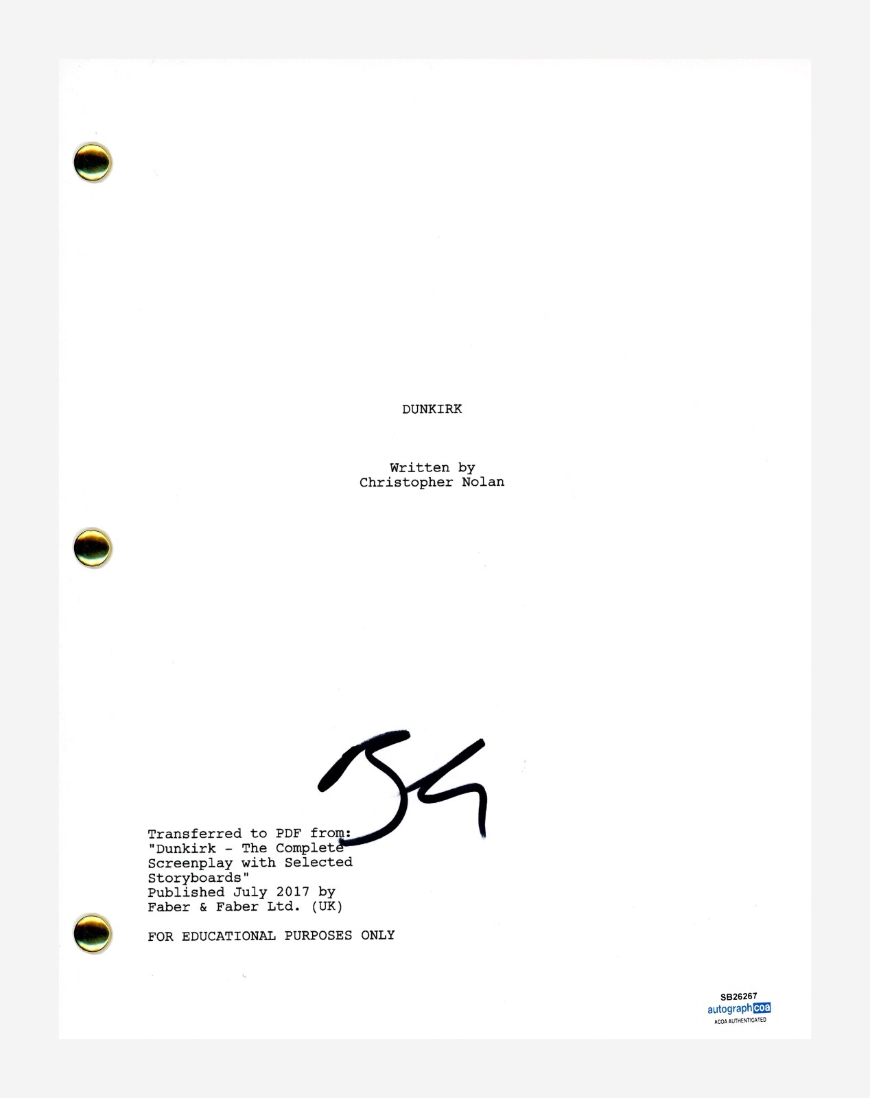 Barry Keoghan Signed Autographed Dunkirk Movie Script Full Screenplay ACOA COA