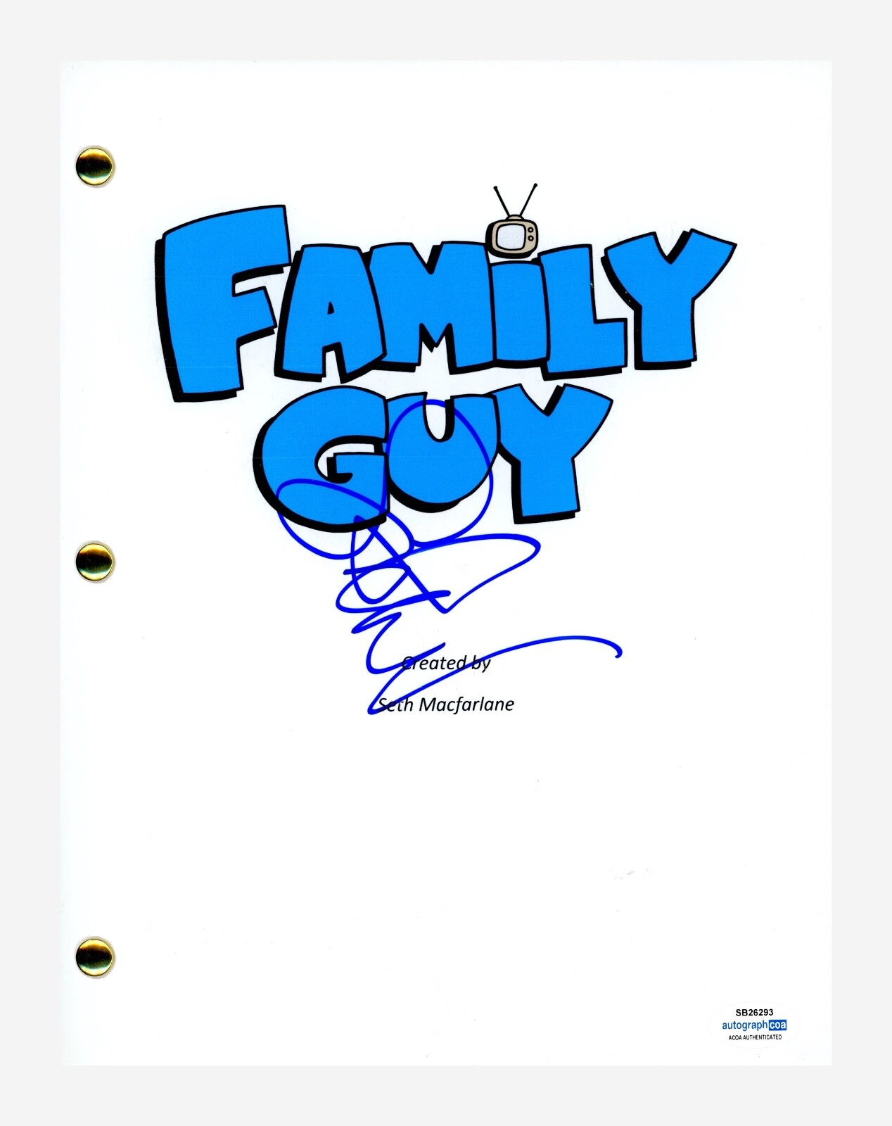 Seth Green Signed Autographed Family Guy Pilot Episode Script Chris ACOA COA