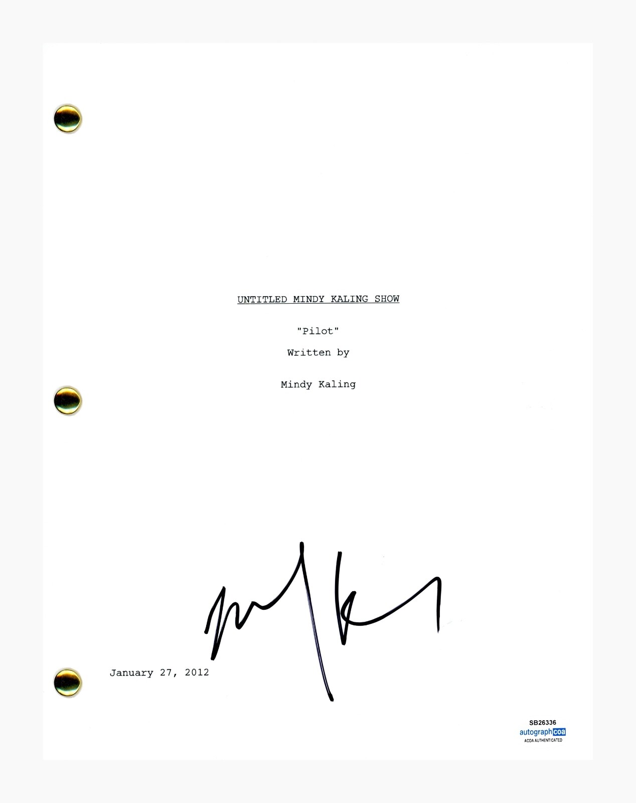 Mindy Kaling Signed Autographed The Mindy Project Pilot Episode Script ACOA COA