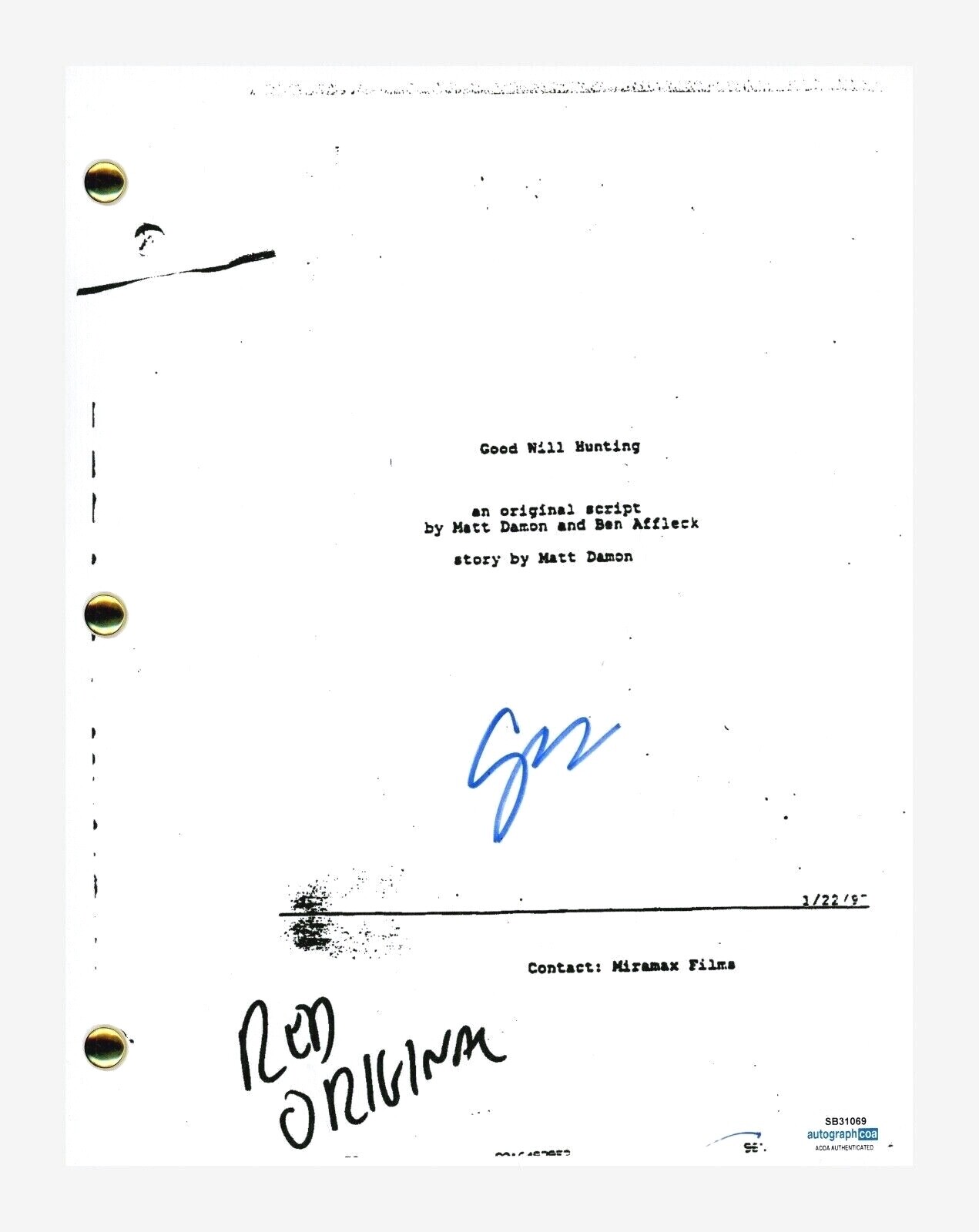 Gus Van Sant Signed Autograph Good Will Hunting Movie Script Screenplay ACOA COA
