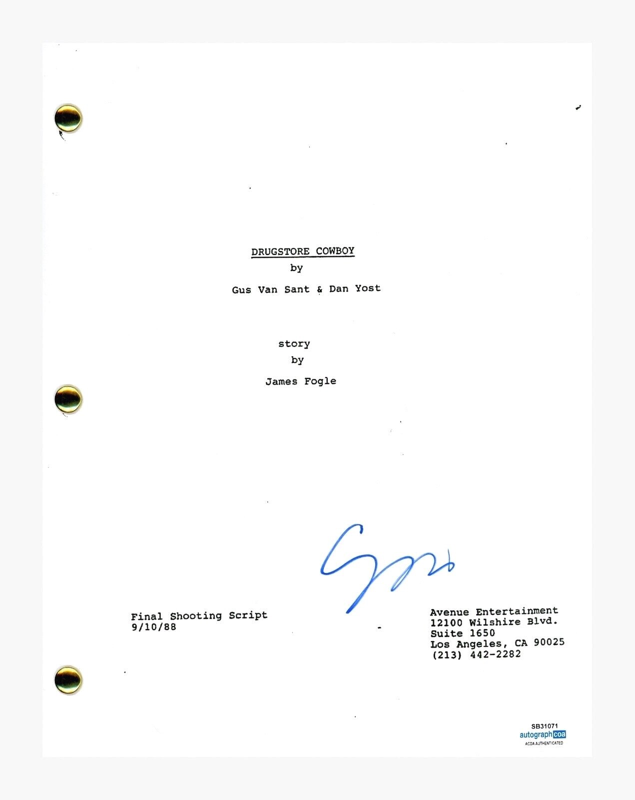 Gus Van Sant Signed Autograph Drugstore Cowboy Movie Script Screenplay ACOA COA