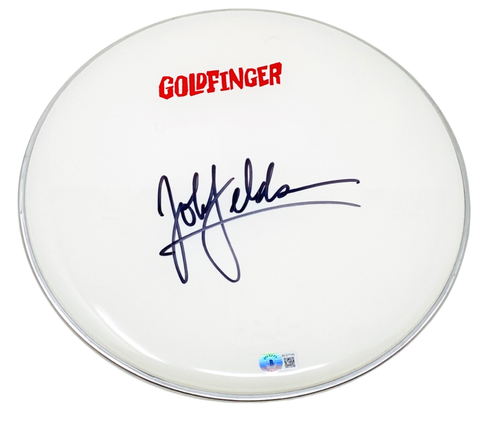 JOHN FELDMANN SIGNED AUTOGRAPHED 13″ DRUMHEAD GOLDFINGER BAND BECKETT COA COLLECTIBLE MEMORABILIA