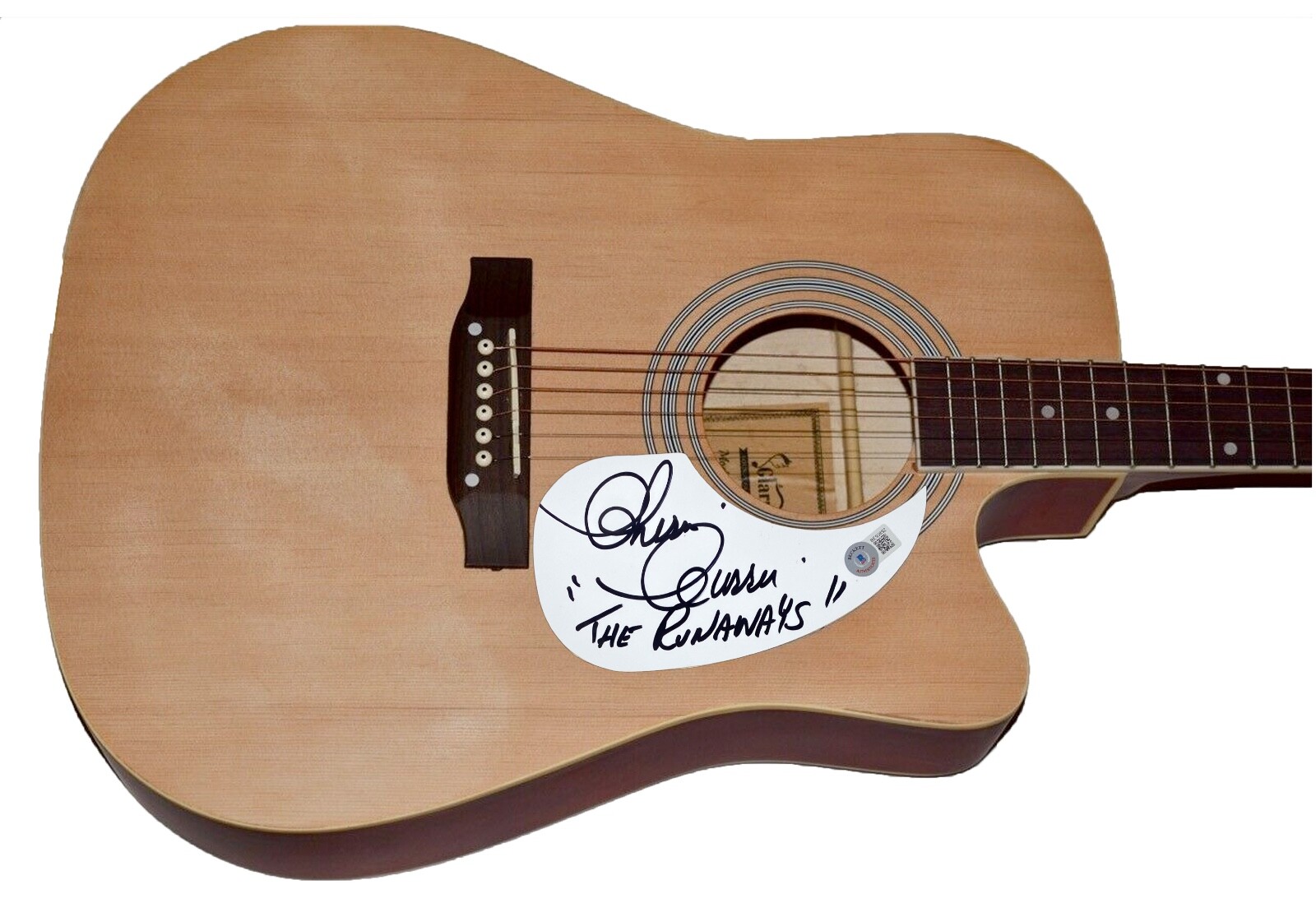 CHERIE CURRIE THE RUNAWAYS SIGNED AUTOGRAPHED ACOUSTIC GUITAR BECKETT COA COLLECTIBLE MEMORABILIA