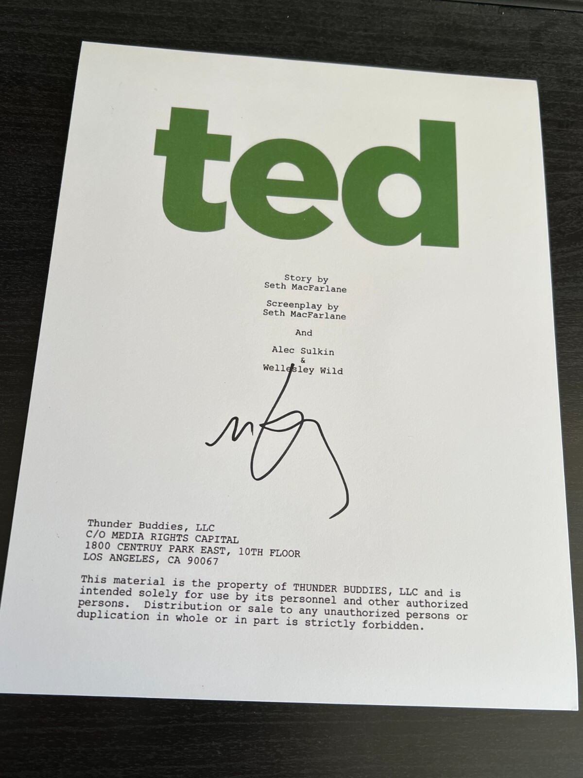 MARK WAHLBERG SIGNED AUTOGRAPH TED MOVIE SCRIPT IN PERSON RARE BAS COA AUTO D